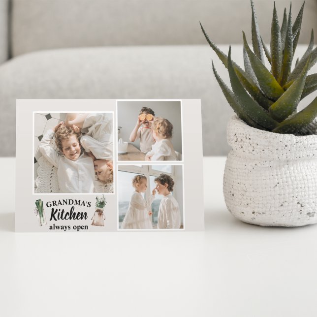 Collage Photo & Grandma Kitchen Is Always Open Holiday Postcard (Creator Uploaded)