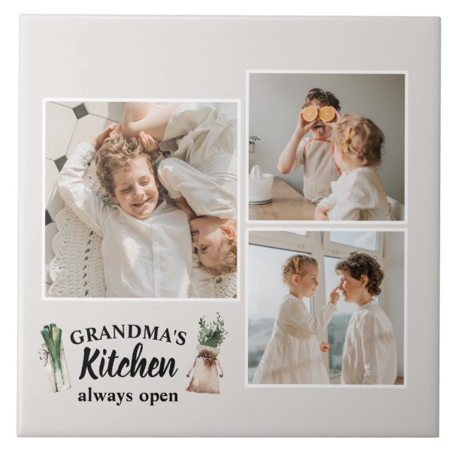 Collage Photo & Grandma Kitchen Is Always Open Tile (Front)