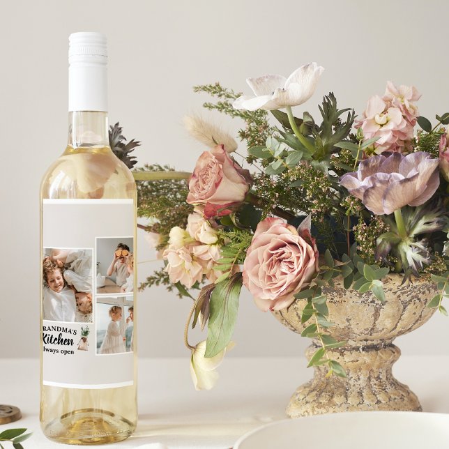 Collage Photo & Grandma Kitchen Is Always Open Wine Label (Creator Uploaded)
