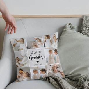 Collage Photo Grey We Love You Grandma Best Gift  Cushion