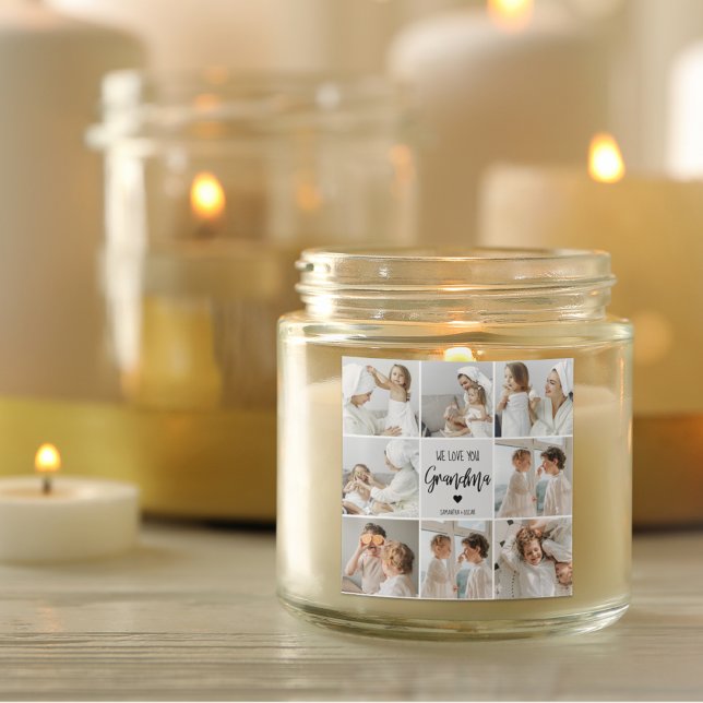 Collage Photo Grey We Love You Grandma Best Gift  Square Sticker (Creator Uploaded)