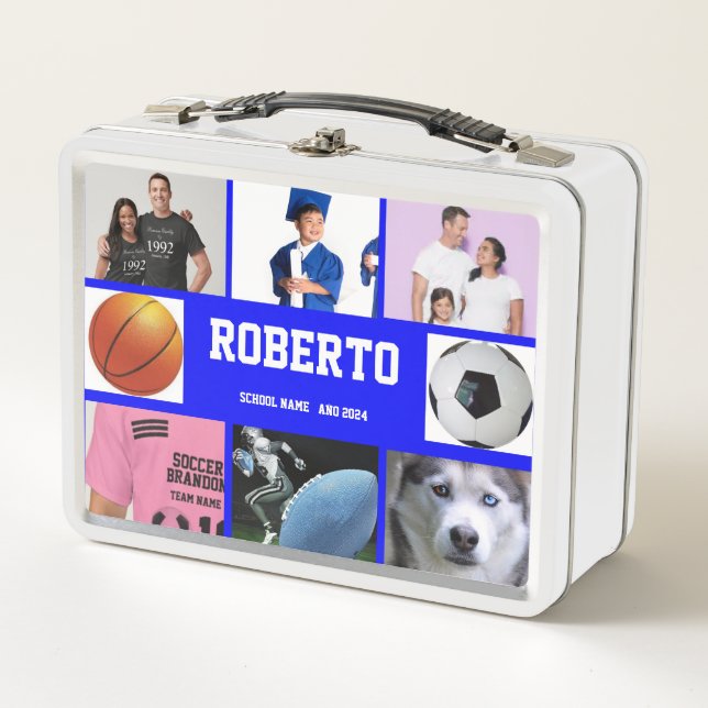 COLLAGE photo Lunchbox BLUE WHITE To Customise  (Front)