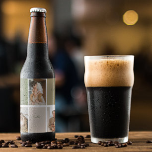 Collage Photo Modern Best Dad Ever Gift Beer Bottle Label