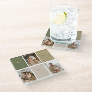 Collage Photo Modern Best Dad Ever Gift Glass Coaster