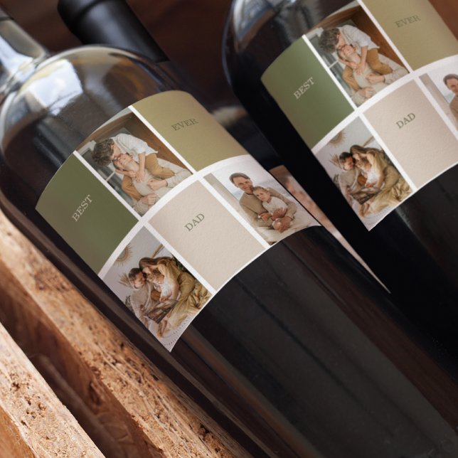 Collage Photo Modern Best Dad Ever Gift Wine Label (Creator Uploaded)