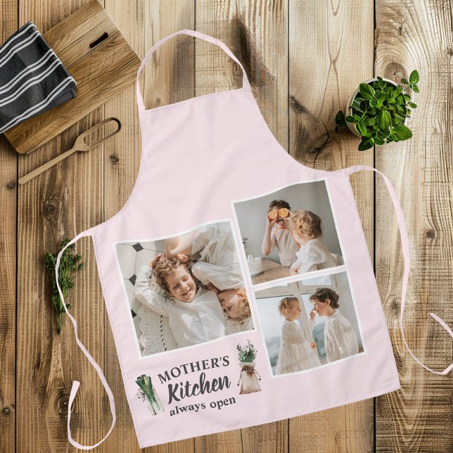 Collage Photo & Mother Kitchen Is Always Open Apron (Creator Uploaded)