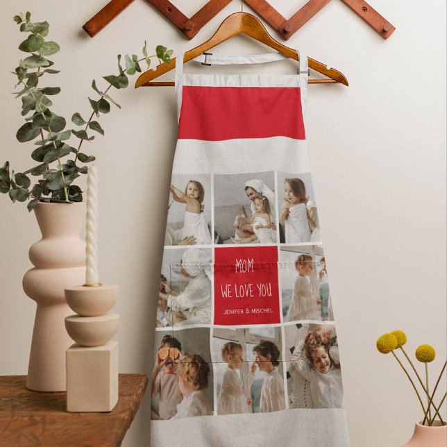 Collage Photo Mum Red We Love You Best Mother Gift Apron (Creator Uploaded)
