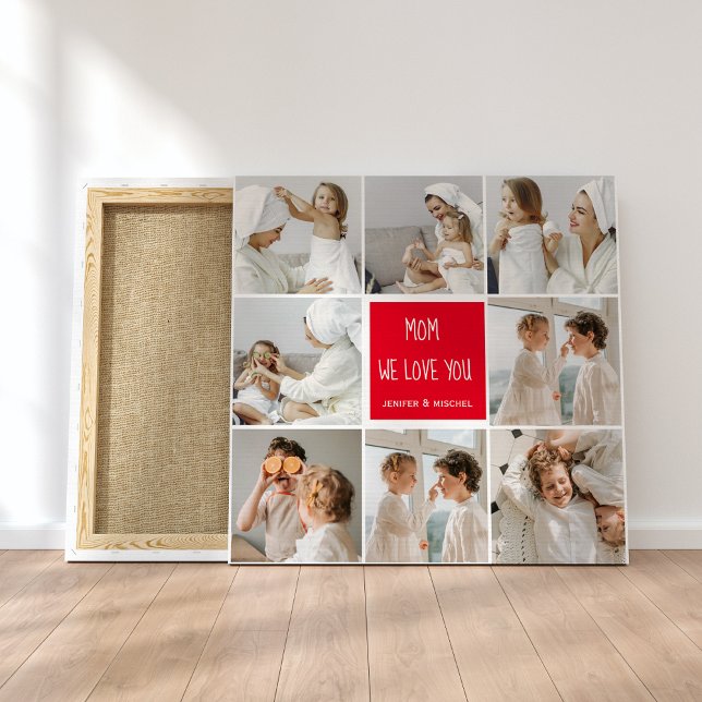 Collage Photo Mum Red We Love You Best Mother Gift Canvas Print (Creator Uploaded)
