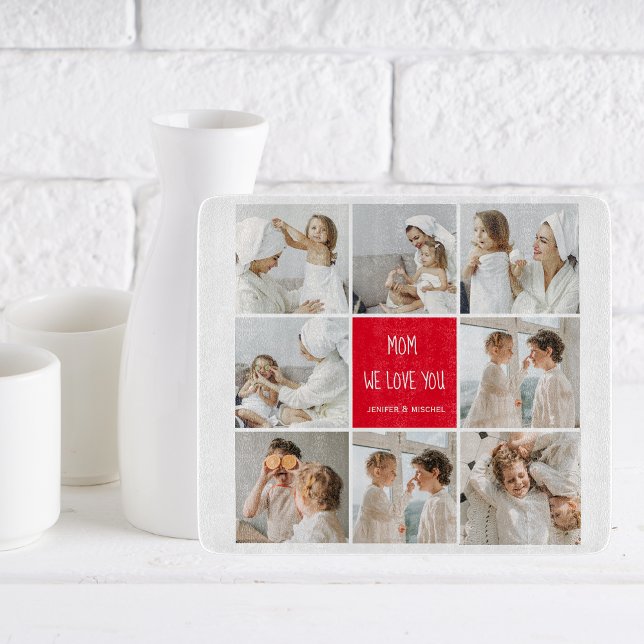 Collage Photo Mum Red We Love You Best Mother Gift Cutting Board (Creator Uploaded)