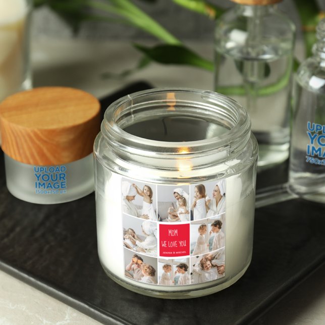 Collage Photo Mum Red We Love You Best Mother Gift Square Sticker (Creator Uploaded)