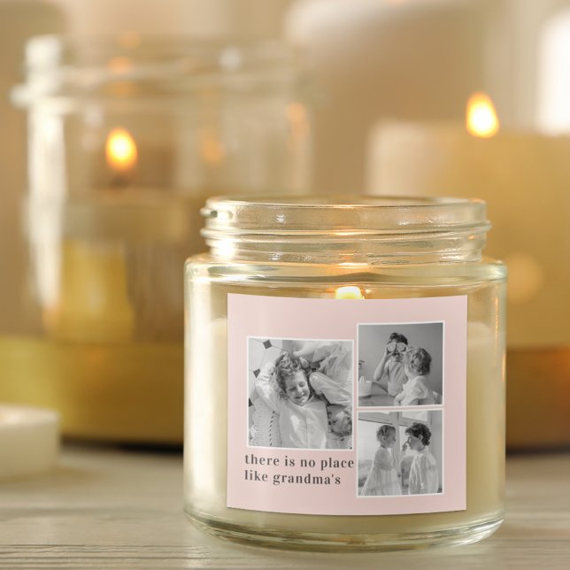 Collage Photo Pastel Pink Best Grandma Gift Square Sticker (Creator Uploaded)