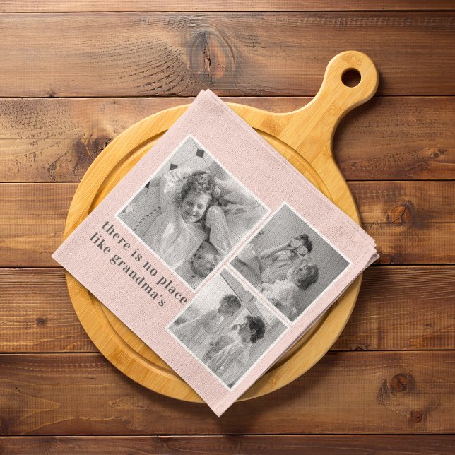 Collage Photo Pastel Pink Best Grandma Gift Tea Towel (Creator Uploaded)