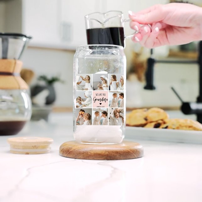 Collage Photo Pink We Love You Grandma Best Gift Can Glass (Creator Uploaded)