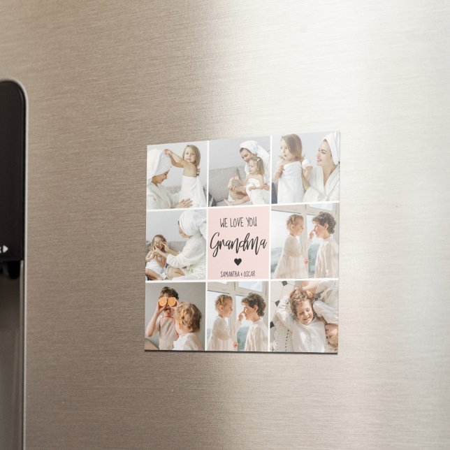 Collage Photo Pink We Love You Grandma Best Gift Magnet (Creator Uploaded)