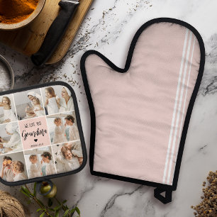 Collage Photo Pink We Love You Grandma Best Gift Oven Mitt & Pot Holder Set