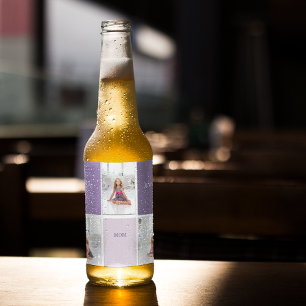 Collage Photo Purple Best Mum Ever Gift Beer Bottle Label