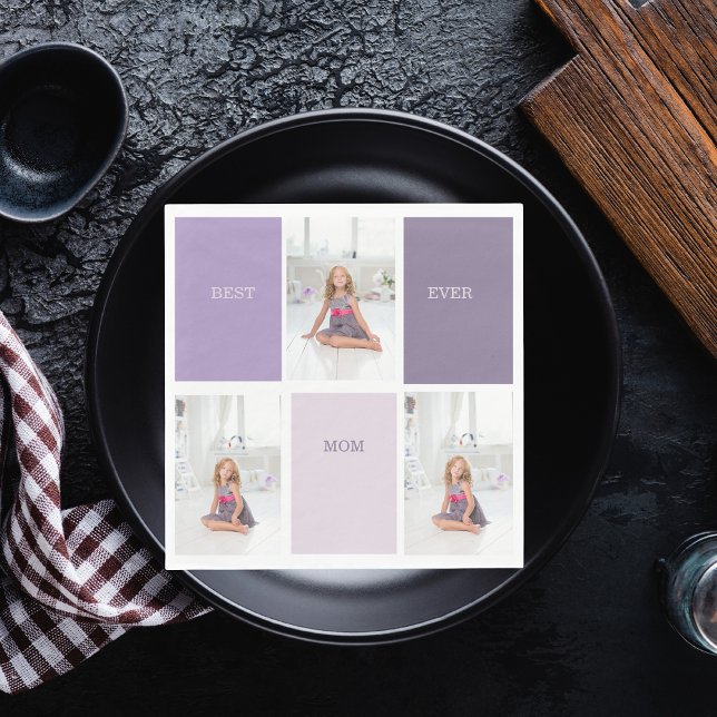 Collage Photo Purple Best Mum Ever Gift Napkin (Creator Uploaded)