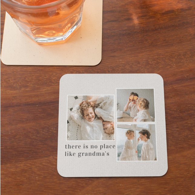 Collage Photo & Quote Best Grandma Gift Glass Coaster (Creator Uploaded)