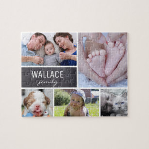 Collage photos with family name, 5 pictures jigsaw puzzle
