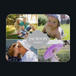 Collage photos with family name multi pictures magnet<br><div class="desc">Customise this magnet card with their family photos. Change all the photos and family name. Send it "just because" or for special greetings over the holidays.

*Please don't hesitate to contact me if you need any assistance with my designs at info@lddesignloft.com</div>