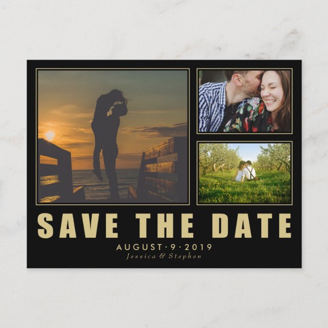 Collage Save The Date 3 Photo Modern Postcard (Front)
