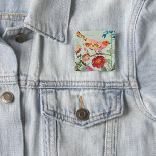 Collage-Style Songbird 15 Cm Square Badge