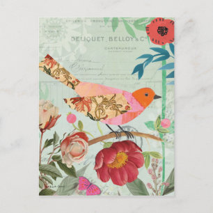 Collage-Style Songbird Postcard