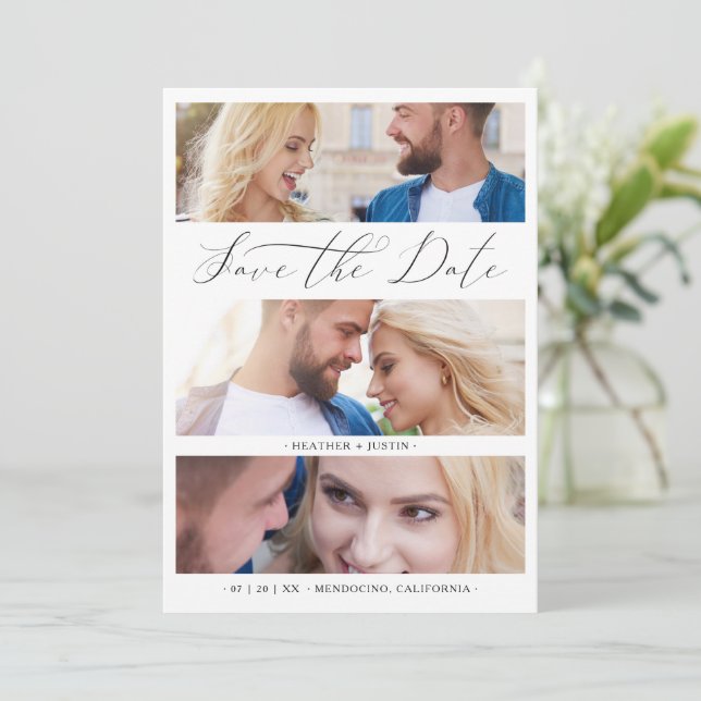 Collage Trendy Script 3 Wedding Engagement Photos (Standing Front)