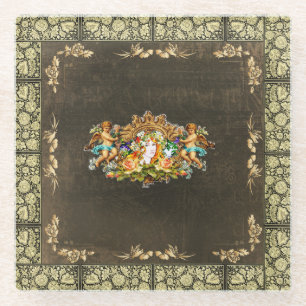 Collage vintage Retro with lace and flowers Glass Coaster