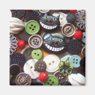 Collage with Black Cheshire Cat Buttons Magnet