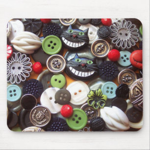 Collage with Black Cheshire Cat Buttons Mouse Pad
