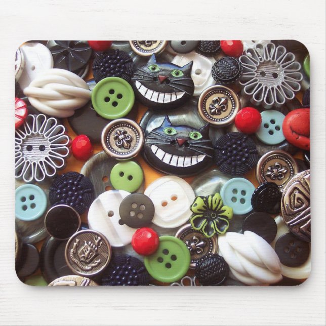 Collage with Black Cheshire Cat Buttons Mouse Pad (Front)