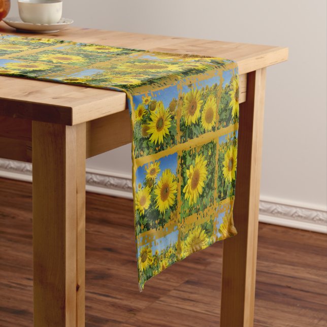 Collage, yellow, sunflowers , summer short table runner (In Situ)