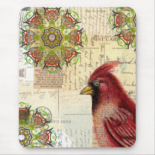 Collaged Old Letters and Postcards with Bird Mouse Pad