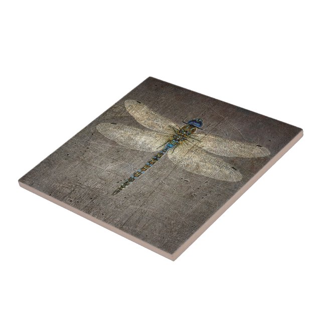 Collectable Ceramic Tile, Silver Dragonfly Print Tile (Side)