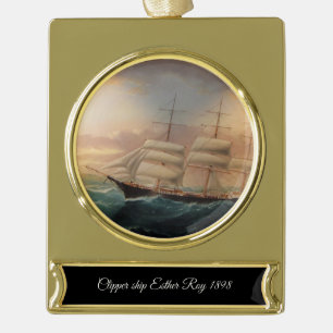 Collectable Clipper Ship Esther Roy 1898 Gold Plated Banner Ornament