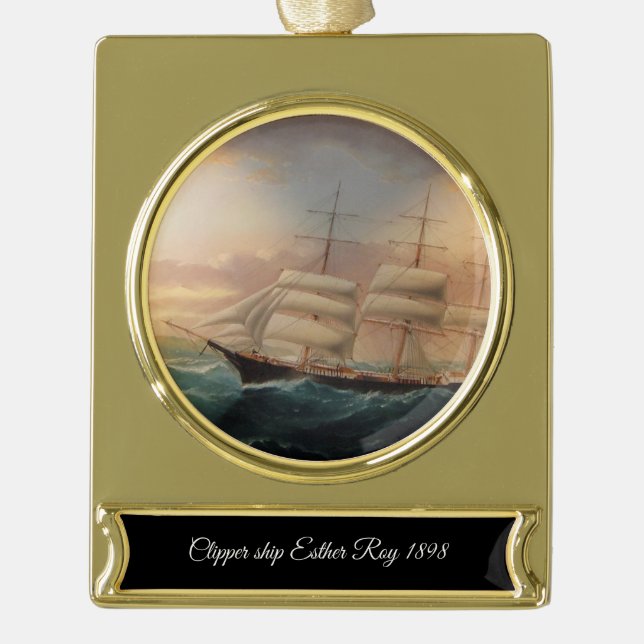 Collectable Clipper Ship Esther Roy 1898 Gold Plated Banner Ornament (Front)