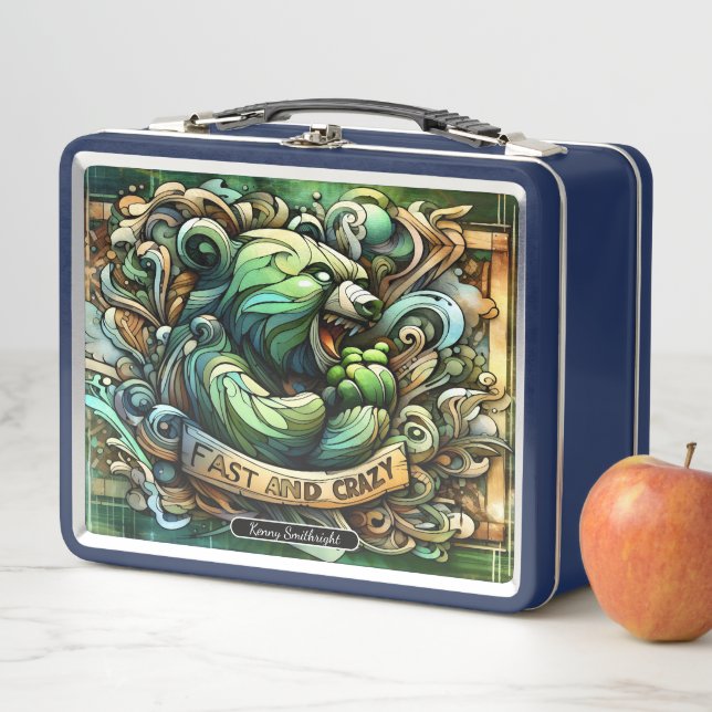 Collectable Colourful Bear Artwork on a Metal Lunch Box (In Situ)