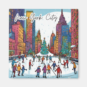 Collectible Funky City Magnet- NYC Christmas time Magnet