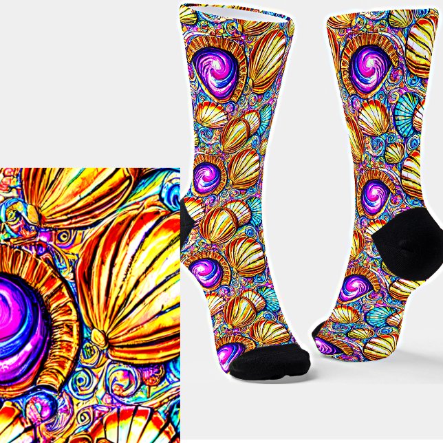 Collection Abstract Sea Shells Yellow Purple Aqua Socks (Creator Uploaded)