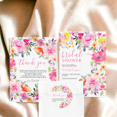 Bohemian bold floral watercolor pink baby shower invitation