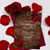 Romantic Red Rose Rustic Wood Wedding  Invitation