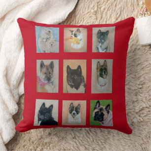 collection of akita dog portraits art design cushion