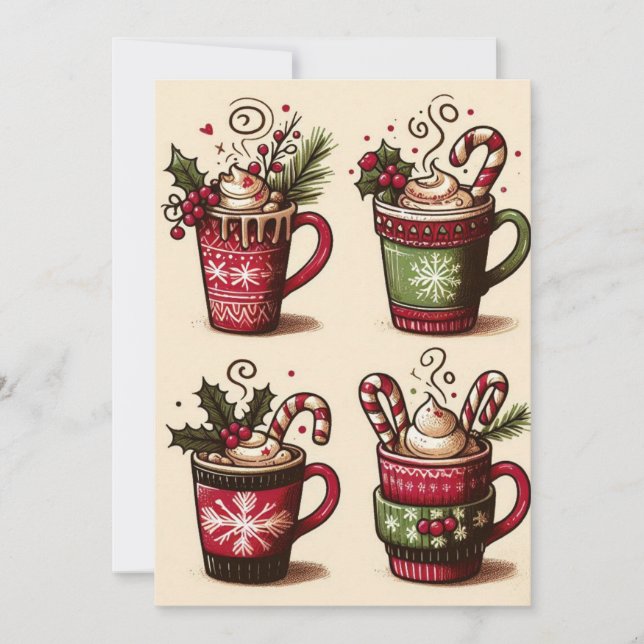 Collection of festive coffee cups,Christmas decora Holiday Card (Front)