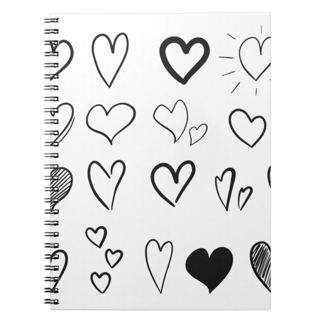 Collection of hand drawn hearts isolated on white  notebook (Front)
