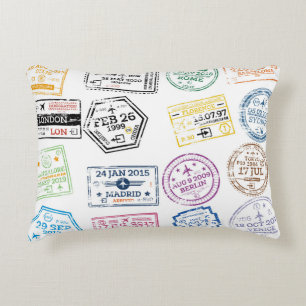 Collection of Passport Stamps Isolated on White. V Decorative Cushion