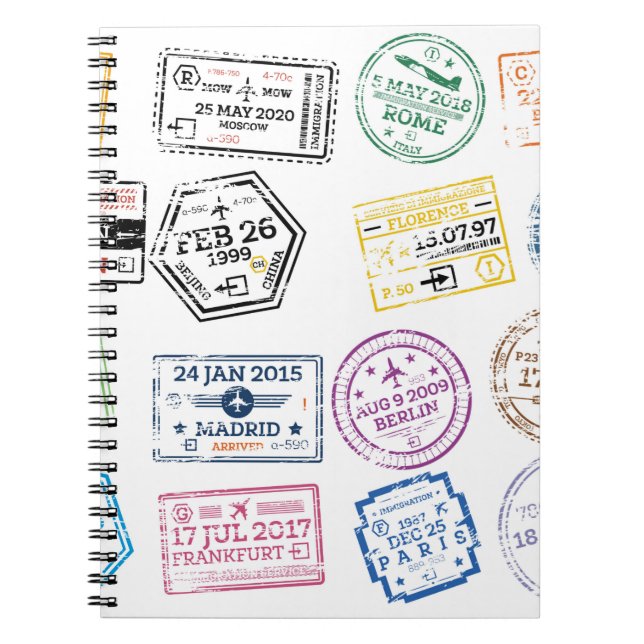 Collection of Passport Stamps Isolated on White. V Notebook (Front)