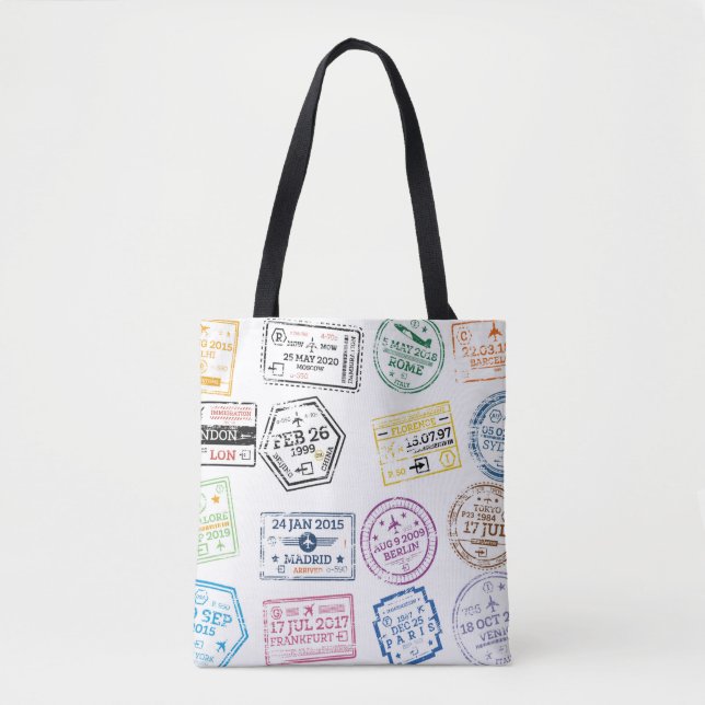 Collection of Passport Stamps Isolated on White. V Tote Bag (Front)