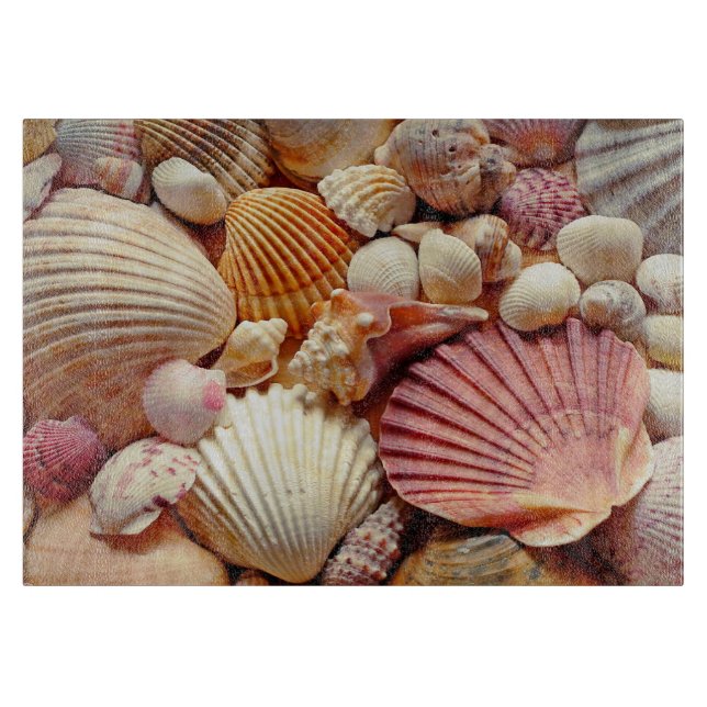Collection of Seashells Scallops Clams and Conch Cutting Board (Front)