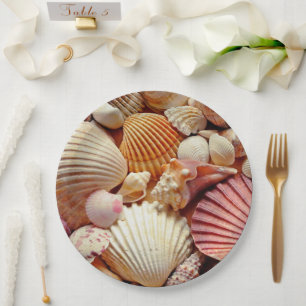 Collection of Seashells Scallops Clams and Conch Paper Plate